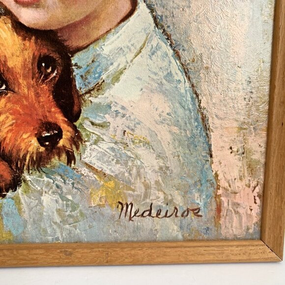 Vintage Medeiros Boy with Dog Signed Framed Print - Picture 3 of 7